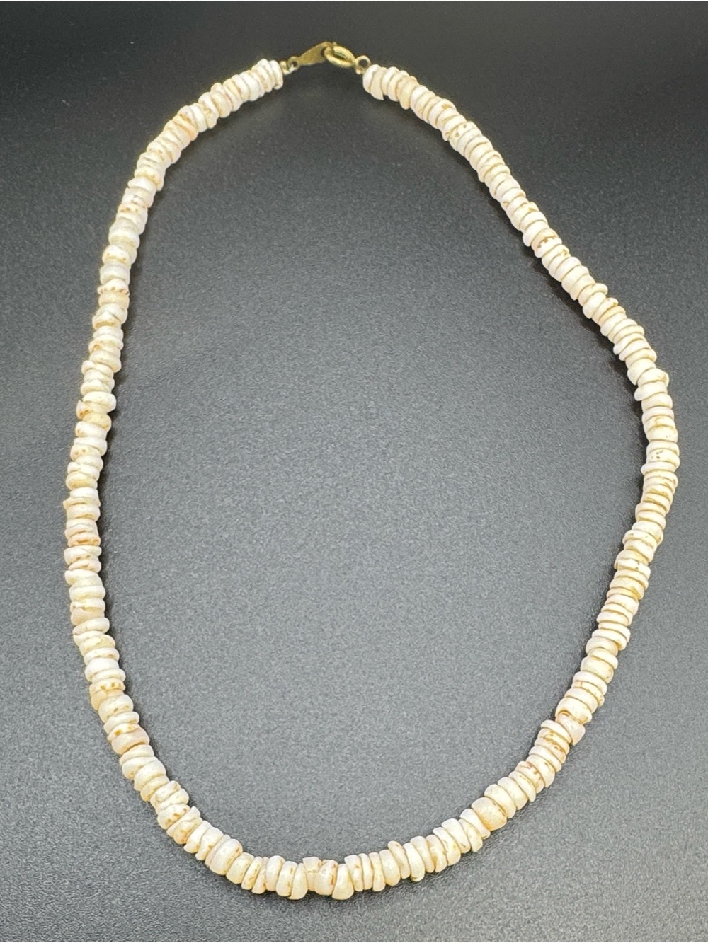 Vintage Clam Shell Heishi Bead Choker Necklace Brass Spring Clasp